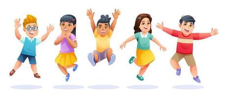 vrolijk kinderen jumping samen tekenfilm illustratie vector