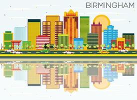 Birmingham horizon met kleur gebouwen, blauw lucht en reflecties. vector