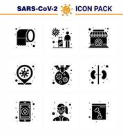 coronavirus bewustzijn icoon 9 solide glyph zwart pictogrammen icoon inbegrepen knuppel covid virus coronavirus verboden virale coronavirus 2019november ziekte vector ontwerp elementen