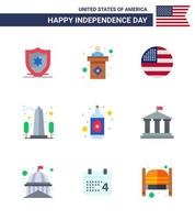 gelukkig onafhankelijkheid dag pak van 9 flats tekens en symbolen voor fles Washington vlag Verenigde Staten van Amerika monument bewerkbare Verenigde Staten van Amerika dag vector ontwerp elementen