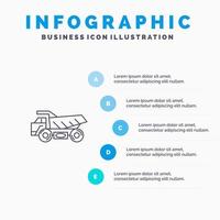 vrachtauto aanhangwagen vervoer bouw lijn icoon met 5 stappen presentatie infographics achtergrond vector