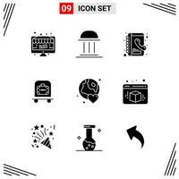 9 pictogrammen solide stijl rooster gebaseerd creatief glyph symbolen voor website ontwerp gemakkelijk solide icoon tekens geïsoleerd Aan wit achtergrond 9 icoon reeks vector