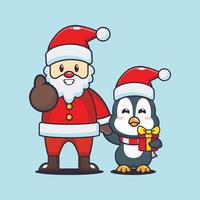 schattig pinguïn met de kerstman claus. schattig Kerstmis tekenfilm illustratie. vector