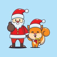 schattig eekhoorn met de kerstman claus. schattig Kerstmis tekenfilm illustratie. vector
