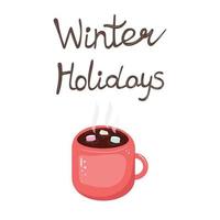 winter vakantie illustratie met een rood kop van heet chocola. vector