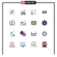 reeks van 16 modern ui pictogrammen symbolen tekens voor cirkel lamp punt visie server bewerkbare pak van creatief vector ontwerp elementen