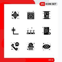 9 thematisch vector solide glyphs en bewerkbare symbolen van bouw crypto valuta Chinese crypto Leo munt bewerkbare vector ontwerp elementen