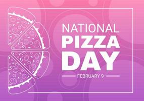 nationaal pizza dag Aan viering februari 9 door consumeren divers plak in vlak tekenfilm stijl achtergrond hand- getrokken Sjablonen illustratie vector