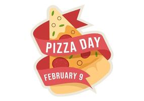 nationaal pizza dag Aan viering februari 9 door consumeren divers plak in vlak tekenfilm stijl achtergrond hand- getrokken Sjablonen illustratie vector