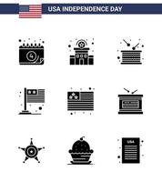 9 Verenigde Staten van Amerika solide glyph pak van onafhankelijkheid dag tekens en symbolen van land Internationale dag vlag onafhankelijkheid bewerkbare Verenigde Staten van Amerika dag vector ontwerp elementen