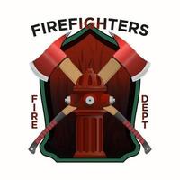 brandweerman insigne in realistisch stijl. brandweerman assen en hydrant Aan schild kenteken. kleurrijk vector illustratie Aan een wit achtergrond.