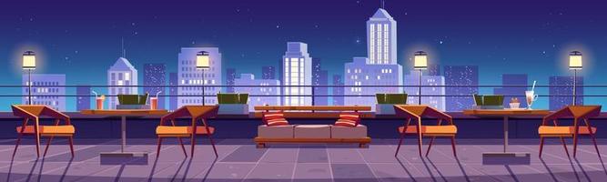 restaurant Bij nacht op het dak terras Aan stad visie vector