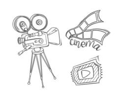 bioscoop camera schetsen. bioscoop wijnoogst camera in tekening stijl. vector illustratie