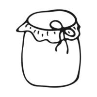 glas pot met eigengemaakt jam of honing in tekening stijl. vector illustratie.