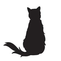 zwart kat silhouet van achter terug visie met zichtbaar vacht staart geïsoleerd Aan wit achtergrond. gemakkelijk zwart illustratie tekening Aan duidelijk behang. vector
