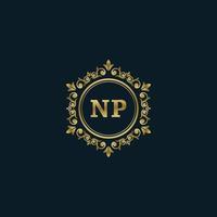 brief np logo met luxe goud sjabloon. elegantie logo vector sjabloon.