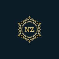 brief nz logo met luxe goud sjabloon. elegantie logo vector sjabloon.