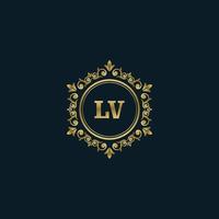 brief lv logo met luxe goud sjabloon. elegantie logo vector sjabloon.