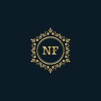 brief nf logo met luxe goud sjabloon. elegantie logo vector sjabloon.