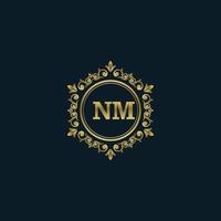 brief nm logo met luxe goud sjabloon. elegantie logo vector sjabloon.