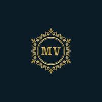 brief mv logo met luxe goud sjabloon. elegantie logo vector sjabloon.