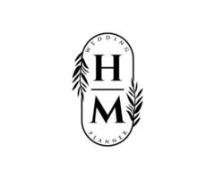 hm initialen brief bruiloft monogram logos verzameling, hand- getrokken modern minimalistisch en bloemen Sjablonen voor uitnodiging kaarten, opslaan de datum, elegant identiteit voor restaurant, boetiek, cafe in vector