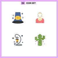 universeel icoon symbolen groep van 4 modern vlak pictogrammen van evenement dame hoed avatar licht bewerkbare vector ontwerp elementen