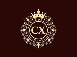 brief cx antiek Koninklijk luxe Victoriaans logo met sier- kader. vector