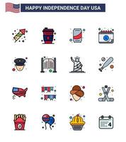 gelukkig onafhankelijkheid dag 4e juli reeks van 16 vlak gevulde lijnen Amerikaans pictogram van officier dag bier datum Amerikaans bewerkbare Verenigde Staten van Amerika dag vector ontwerp elementen