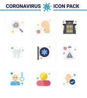 coronavirus bewustzijn icoon 9 vlak kleur pictogrammen icoon inbegrepen ziekenhuis uithangbord tand ziek tandheelkundig ziekenhuis virale coronavirus 2019november ziekte vector ontwerp elementen