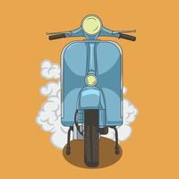 wijnoogst scooter, vector illustratie, stedelijk leven, rijden een motor in de stad