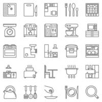 keuken schets pictogrammen reeks - vector huishoudelijke apparaten en gereedschap tekens