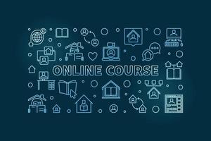 online Cursus vector blauw schets horizontaal banier