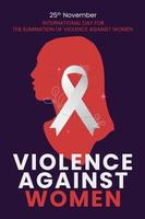 Internationale dag voor de eliminatie van geweld tegen Dames Aan silhouet van vrouw met de wit lintje. vector