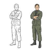 soldaat schetsen, leger, leger. vector illustratie
