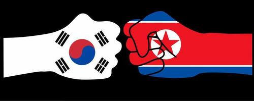 vuist met noorden zuiden Koreaans vlag.noord Korea en zuiden Korea conflict illustratie vector