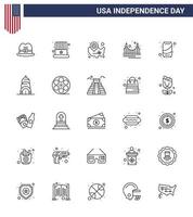 gelukkig onafhankelijkheid dag 4e juli reeks van 25 lijnen Amerikaans pictogram van bier mijlpaal staten gouden brug bewerkbare Verenigde Staten van Amerika dag vector ontwerp elementen