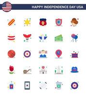 25 Verenigde Staten van Amerika vlak tekens onafhankelijkheid dag viering symbolen van voedsel cowboy Verenigde Staten van Amerika Verenigde Staten van Amerika bescherming bewerkbare Verenigde Staten van Amerika dag vector ontwerp elementen