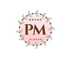 eerste p.m vrouwelijk logo. bruikbaar voor natuur, salon, spa, kunstmatig en schoonheid logo's. vlak vector logo ontwerp sjabloon element.