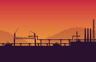 silhouet natuurlijk gas- pijpleiding onderhoud Aan oranje helling achtergrond vector