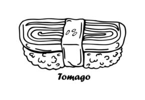 Japans voedsel. sushi bar of tomago rollen. hand- getrokken gegraveerde schetsen voor menu. monochroom stijl. vector illustraties
