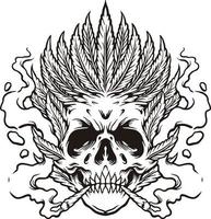schedel rook blad marihuana monochroom vector