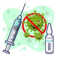covid 19 corona virus vaccin biologisch vlak tekenfilm stijl flessen en injectiespuit hygiëne vector illustratie ontwerp