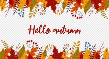 Hallo herfst belettering ansichtkaart. naadloos horizontaal banier met herfst kleurrijk planten. charmant herfst patroon. hand- getrokken. vector illustratie