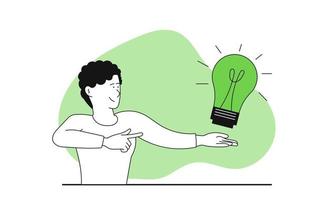 Mens Holding een licht lamp in handen vector illustratie concept. idee zoeken en creatief afzet strategie. bedrijf ontwikkeling en opstarten kans. brainstorm exploratie en analyse