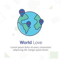 wereld liefde, wereldbol, kaart, plaats vector icoon illustratie