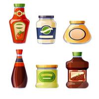 sauzen en dressings in glas flessen vector