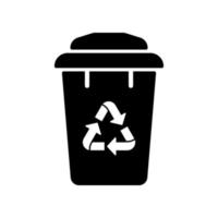 bak met eco recycle pijlen driehoek symbool. hergebruik container, ecologie mand voor vuilnis pictogram. recycling vuilnisbak icoon. milieu behoud silhouet icoon. geïsoleerd vector illustratie.