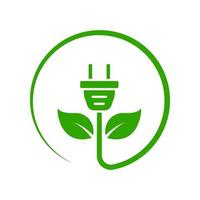 elektrisch plug groen energie silhouet icoon. hernieuwbaar ecologie duurzame technologie icoon. eco elektriciteit macht met blad glyph pictogram. milieu behoud. geïsoleerd vector illustratie.