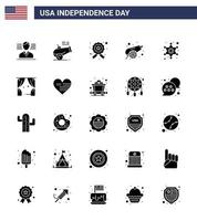 25 Verenigde Staten van Amerika solide glyph tekens onafhankelijkheid dag viering symbolen van ster mannen onderzoeken wapen canon bewerkbare Verenigde Staten van Amerika dag vector ontwerp elementen